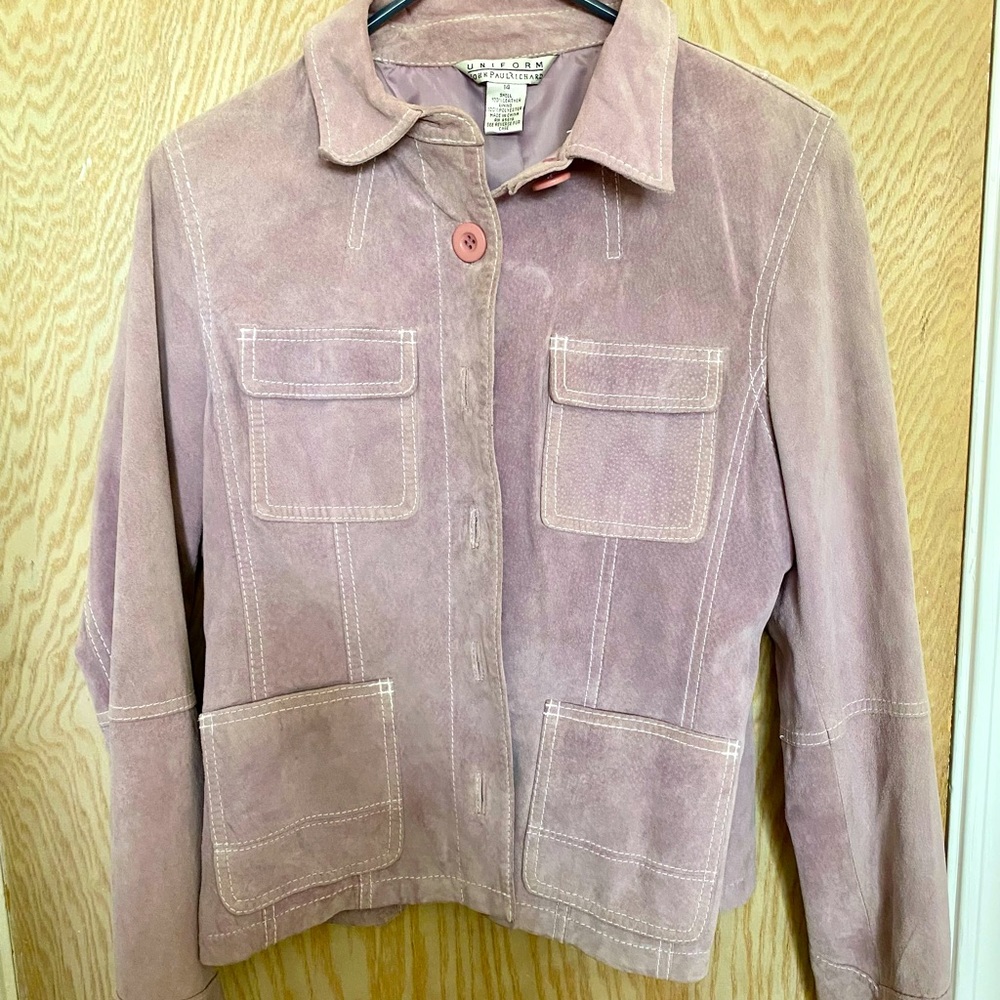 Suede Leather Jacket. Purple Lavender Color.